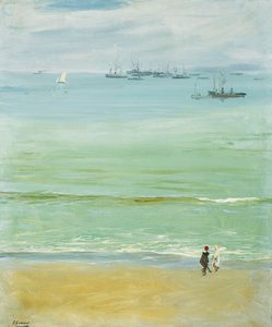 Eine junge Frau schiebt ein Baby im Kinderwagen von John Lavery