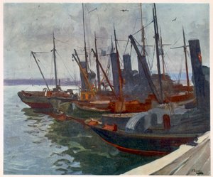 Minenräumer im Hafen, aus Britische Künstler an der Front, Fortsetzung der Westfront, 1918