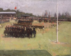 Die musikalische Reitvorführung der 15. Husaren während des Militärturniers auf der Glasgow International Exhibition 1888 von John Lavery