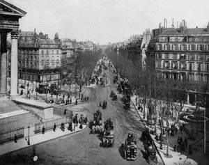 Boulevard Madeleine in Paris, um 1900 (s/w Foto)