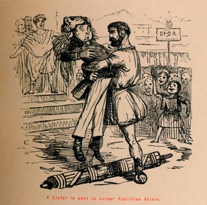 Ein Liktor wird geschickt, um Publilius Volero zu verhaften, 1852 von John Leech