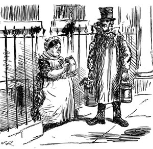 Karikatur über die Verwässerung von Milch, illustriert von John Leech
