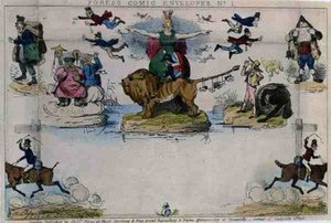 Karikatur des Mulready-Umschlags, veröffentlicht von Messrs Fores von John Leech