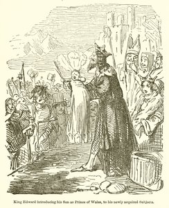 König Edward stellt seinen Sohn als Prinz von Wales seinen neu erworbenen Untertanen vor von John Leech