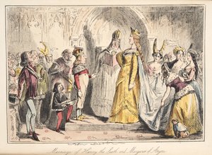Hochzeit von Heinrich VI. mit Margarete von Anjou, aus The Comic History of England, veröffentlicht 1864 (handkolorierte Radierung) von John Leech
