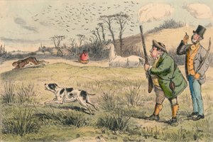 Mr. Jogglebury Crowdey mit seinem Hund und seiner Waffe, ca. 1860er von John Leech