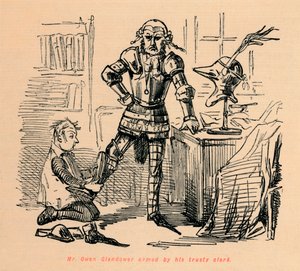 Mr. Owen Glendower bewaffnet von seinem treuen Schreiber, um 1860