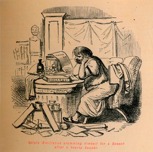 Scipio Aemilianus bereitet sich nach einem herzhaften Abendessen auf eine Rede vor, 1852