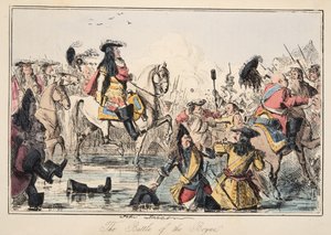 Die Schlacht am Boyne, aus The Comic History of England, veröffentlicht 1864 (handkolorierte Radierung) von John Leech