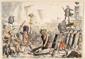 Die Landung von Julius Caesar, aus The Comic History of England, veröffentlicht 1864 (handkolorierte Radierung)