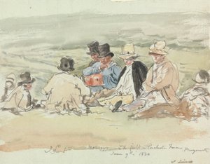 Mäher auf dem Feld in Porchester Terrace, Bayswater, 9. Juni 1830 von John Linnell