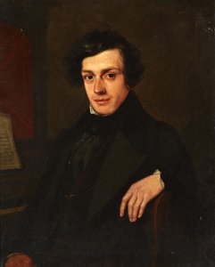 Porträt eines jungen Mannes neben einem Klavier, ca. 1810-30