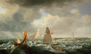 Eine Brigg, ein niederländischer Galiot und Fischerboote