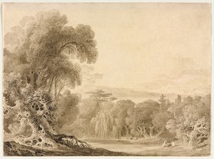 Figuren, die an einem See in einer bewaldeten Landschaft sitzen, 1820 von John Martin