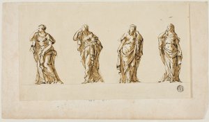 Entwurf für ein Grabdenkmal: Vier trauernde weibliche Figuren