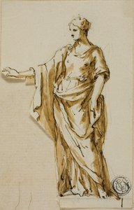 Stehende weibliche Figur mit erhobenem rechten Arm von John Michael Rysbrack
