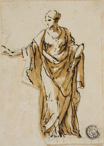 Stehende weibliche Figur mit erhobener rechter Hand von John Michael Rysbrack