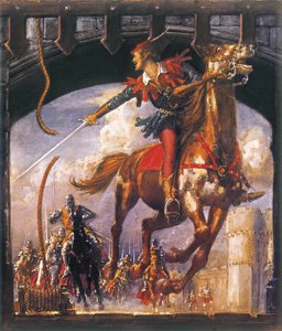 Robin Hood wird von normannischen Soldaten verfolgt von John Millar Watt