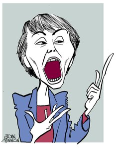 Camille Paglia - Karikatur mit offenem Mund von John Minnion