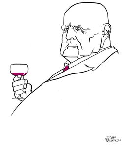 Jean Sibelius als alter Mann mit einem Glas Wein