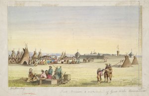 Fort Union & Verteilung von Waren an die Assiniboins von John Mix Stanley