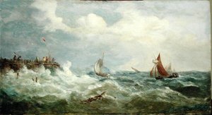 Boote fahren zum Hafeneingang von John Moore