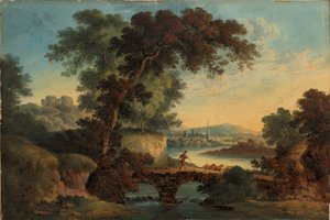 Landschaft mit Burg und Brücke von John Oldfield