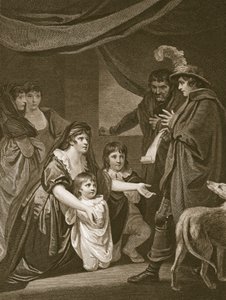 Lady Elizabeth Grey bittet Edward IV, ihre Kinder zu schützen, graviert von W. Bromley, Illustration aus David Humes 