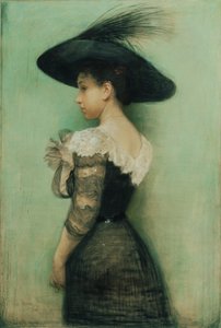 Dame mit schwarzem Kleid und Hut (Alice Hauser)
