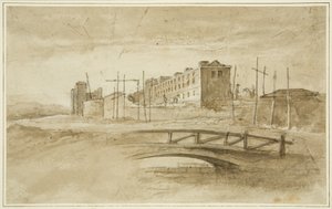 New Gaol im Bau, gesehen von der Harford Bridge, ca. 1820 von John Reverend Eden