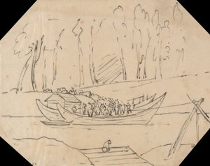 Rinder auf einem Boot von John Robert Cozens