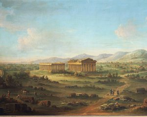 Zwei große Tempel von Paestum, Basilika links und Tempel des Neptun oder Poseidon rechts, von John Robert Cozens von John Robert Cozens