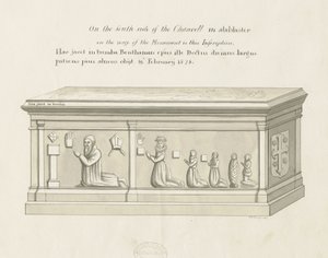 Eccleshall Kirche - Grab von Bischof Bentham (Feder- und Waschzeichnung)