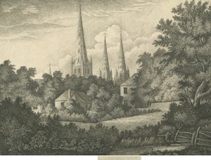 Lichfield Kathedrale - Nordostansicht: Feder- und Tuschzeichnung, 1835 von John Robert Fernyhough
