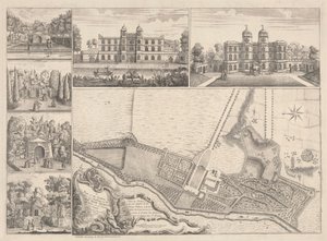 Ein Plan der Gärten & Ansicht der Gebäude des ehrenwerten Henry Pelham, Esqr. in Echa im Landkreis Surrey