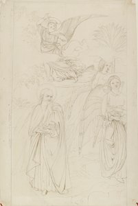 Zeichnung von Abraham, der sich von den Engeln trennt, nach Benozzo Gozzoli, 1845