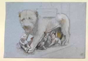Skizze von Löwin und Jungen vom Siena-Kanzel von Nicola Pisano, Juni 1870 von John Ruskin
