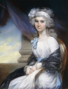 Porträt von Miss Sophia Vansittart, dreiviertel Länge, trägt ein weißes Kleid mit einem weißen Band um ihr gepudertes Haar und einen schwarzen Schal um ihre Schultern, sitzt neben einer klassischen Säule von John Russell