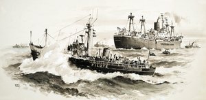 Unidentifiziertes Schiff und Lotsenboot