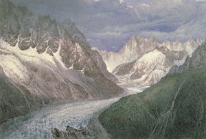 Blick auf das Mer de Glace mit der Aiguille du Moine links und den Grandes Jorasses in der Ferne rechts von John Scandrett Harford
