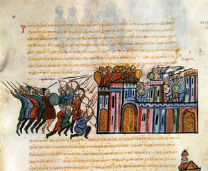 Angriff auf eine Festung, Miniatur aus "Synopsis historiarum"