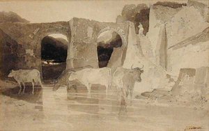 Brücke und Kühe von John Sell Cotman