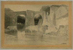 Brücke und Kühe, ca. 1803-04 (Bleistift mit Waschung auf Papier)