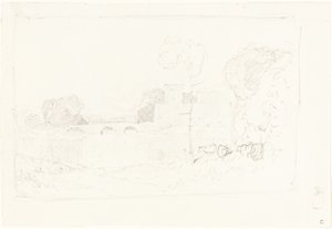 Landschaftsskizze mit Brücke und Schloss