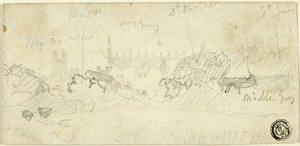 Skizze einer Landschaft mit Kathedrale von John Sell Cotman