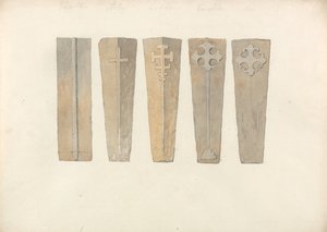 Studien von fünf Sargdeckeln aus ?Norfolk Kirchen von John Sell Cotman