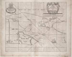 Karte von Bombay und Sallset von Samuel Thornton, Hydrograph der East India Company, erstmals veröffentlicht um 1685 von John Seller