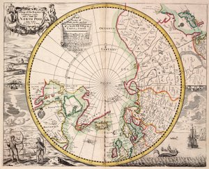 Polare Projektionskarte mit dem Polarkreis, ca. 1680 (farbige Gravur) von John Seller