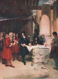 König Karls Besuch bei Wren während des Baus von St. Pauls, Illustration aus Die Geschichte des britischen Volkes