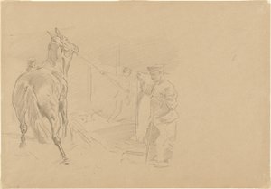 Mann zieht ein Pferd in einen Stall, 1918 von John Singer Sargent